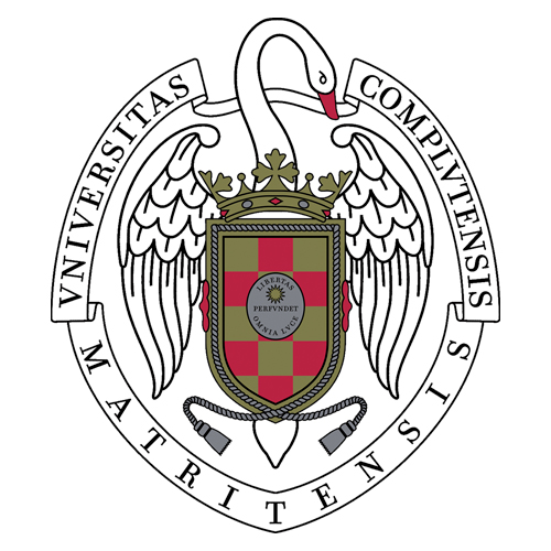 Escudo de la Universidad Complutense de Madrid con cisnes y colores distintivos.